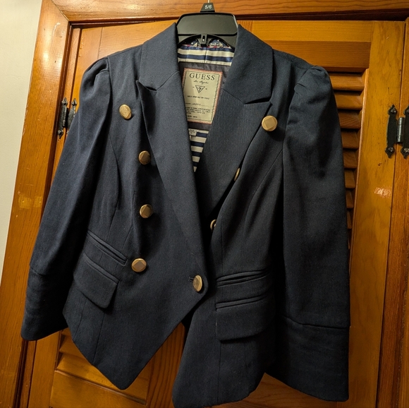 Guess Women's Navy Blazer with Gold Buttons - Picture 5 of 9
